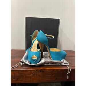 Giuseppe Zanotti Turquoise Textured Peep Toe Platform Heels size 38 EU
